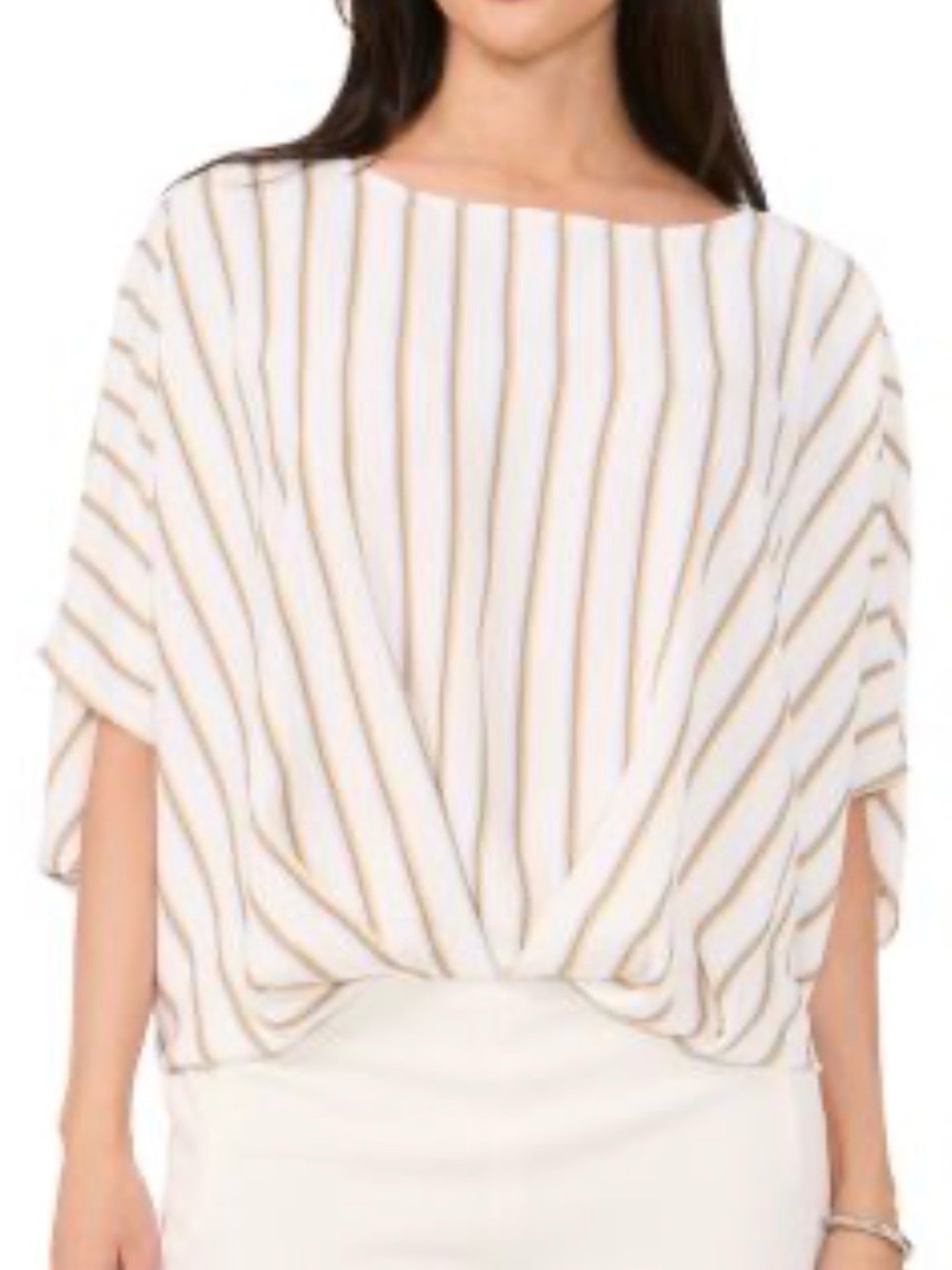 Vince Camuto Boatneck Dolman Sleeve Top. Elegant Draped Flowy Relaxed Casual